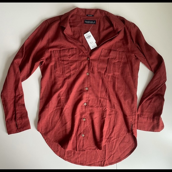 NWT A&F red-orange flannel, M - Picture 1 of 1